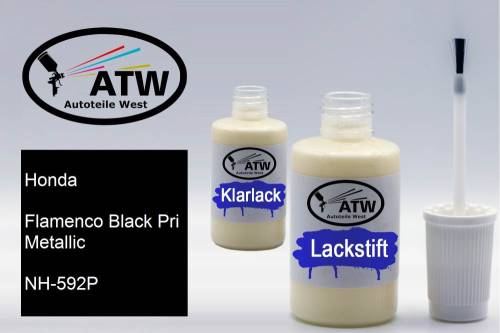 Honda, Flamenco Black Pri Metallic, NH-592P: 20ml Lackstift + 20ml Klarlack - Set, von ATW Autoteile West.